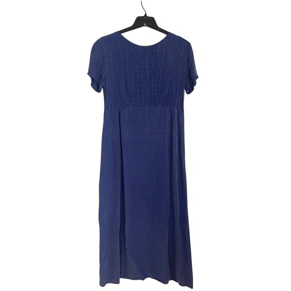 Blue Satin Midi Dress Button Back Minimalist Cottagecore Soft Rayon Flowy S NWT - Picture 2 of 7